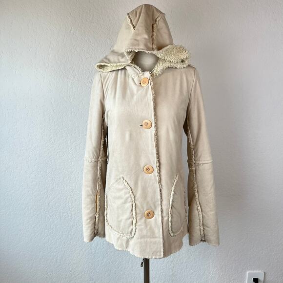 Vintage Y2K Faux Suede Faux Fur Sherpa Lined Jacket Button Up Hood size Medium - Picture 9 of 13